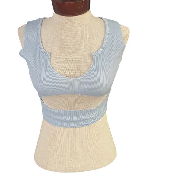 Pretty Little Thing Blue Ribbed Cut Out Cropped Top Size 4 NEW - Picture 1 of 5